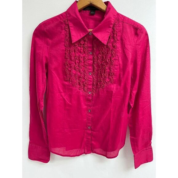 Express Design Studio Womens Long Sleeve Ruffled Dress Shirt Dark Pink Sz S 100% - Picture 8 of 9